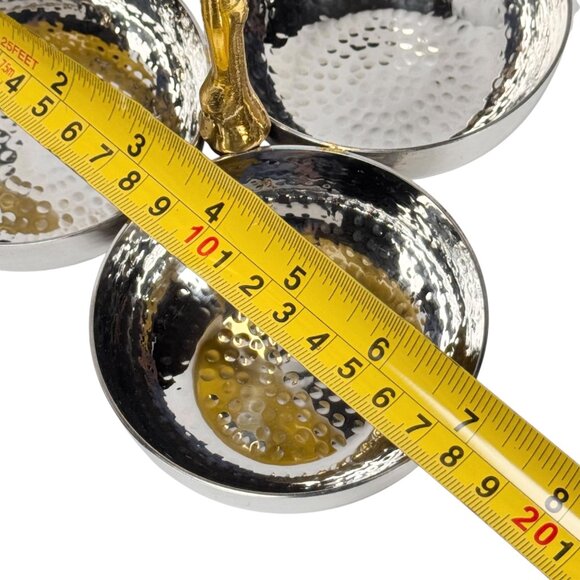 NEW Godinger Three Sectional Snack Serving Bowl Dish Stainless Steel Gold Leaf - Picture 6 of 9